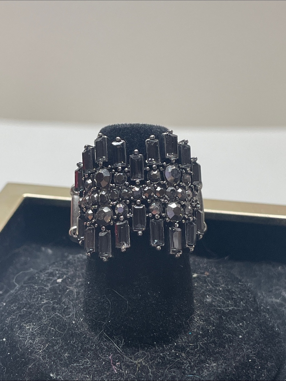 Gunmetal Rhinestone Cluster Statement Ring - Women Jewelry